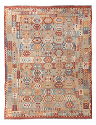 Grand kilim Afghan rouge beige, bleu 3,93 x 301