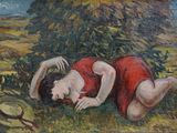 un tableau représentant une femme allongée par terre
