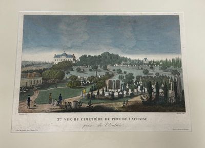 un vieux tableau représentant une vue d'un parc avec une fontaine