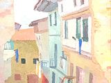 a painting of a man carrying a basket on his head