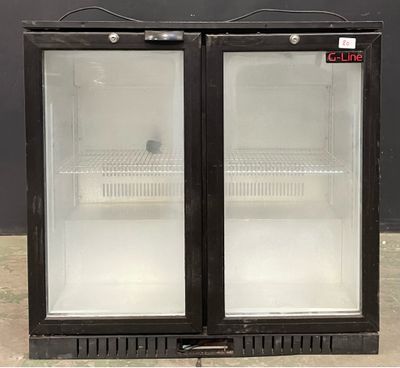 two glass doors that are open on the outside of a refrigerator