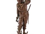 statue en bronze représentant un homme armé, sur fond blanc