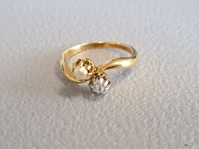 Petite bague Toi et Moi en or jaune 18K 750 millièmes serti … - Photo 1