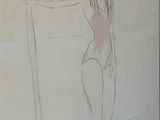 dessin représentant une femme en maillot de bain tenant une planche de surf