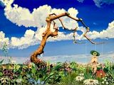 a painting of a person in a field of flowers