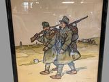 painting of two soldiers with rifles walking in a desert