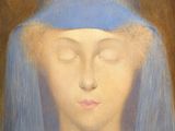 une image représentant un tableau d'une femme aux cheveux bleus