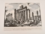an old picture of a roman temple with columns and a sky background