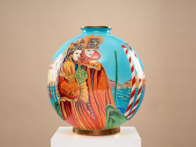 LONGWY "San Marco" Vase boule coloniale en faïence émaillée …