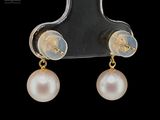 pair of pearl and gold earrings on a black background