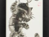 painting of a cat and a butterfly on a white background