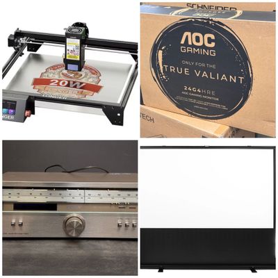 quatre photos différentes d'un projecteur et d'un écran de projection