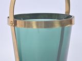 green glass and brass bucket with handle