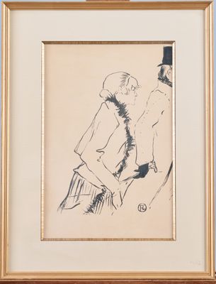 dessin encadré représentant un homme et une femme debout l'un à côté de l'autre