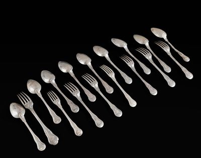 ENSEMBLE de six cuillères et cinq fourchettes à entremet en argent en  - Photo 1