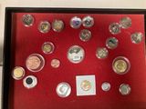 an image of a display case filled with different types of coins