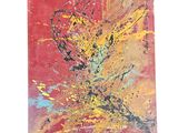 abstract painting of a red and yellow flower on a red background