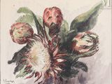 une peinture représentant un bouquet de fleurs dans un vase