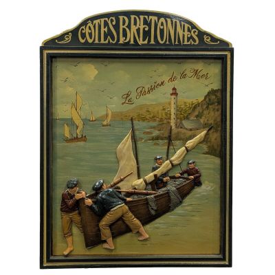 une photo d'un tableau représentant un bateau avec des personnes à bord