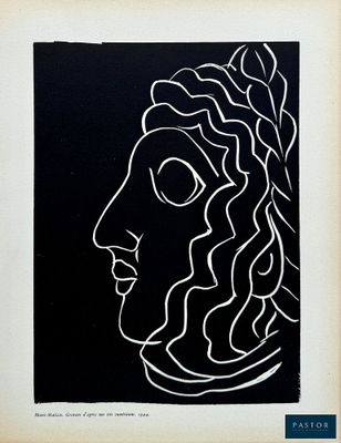 a black and white drawing of a woman ' s face on a black background