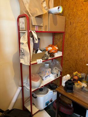 a shelf with a lot of items on it