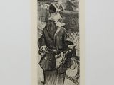 drawing of a man and woman standing in front of a motorcycle