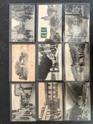 several old black and white photographs of a man on a motorcycle