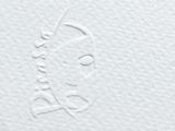 close up of a white business card with a cartoon character on it