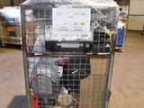 a cart with a lot of items in it in a warehouse