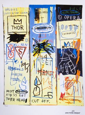a painting of a group of books with graffiti on them