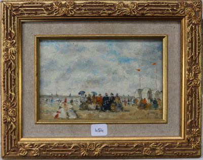 une image représentant un tableau où l'on voit des gens sur la plage avec des parasols