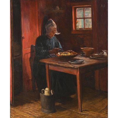 une image d'un tableau représentant une femme assise à une table