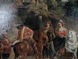 a painting of a group of people riding on horses