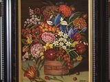 a painting of flowers in a vase on a table