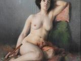 an image of a painting of a nude woman sitting on a rug