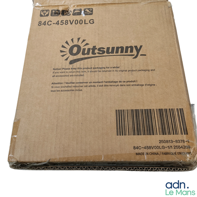 une boîte en carton sur laquelle est collé un autocollant portant l'inscription « outsunny »
