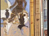 un tableau représentant une femme assise sur un lit, à côté de livres