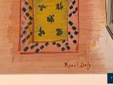 a picture of a painting of a cat on a rug