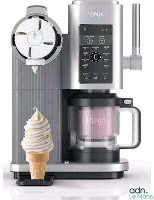 an ice cream cone sitting next to a coffee maker