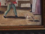 a picture of a painting of a man walking with a cat