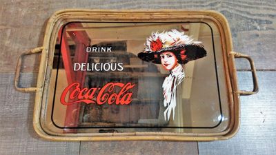 Plateau de Service Coca Cola Années 60 en Verre Miroir