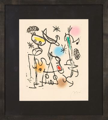 tableau encadré représentant un dessin d'une famille avec un chien et un chat