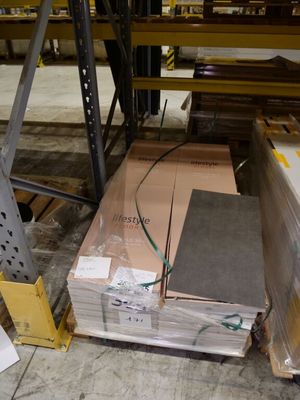 a large stack of boxes sitting on a pallet in a warehouse