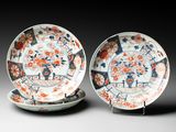 pair of japanese imari porcelain plates and saucer, 19th century