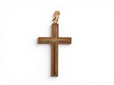 un gros plan d'une croix en bois sur fond blanc