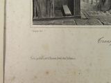 an old book with a drawing of a man in a box