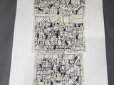 a black and white drawing of a group of people on a wall