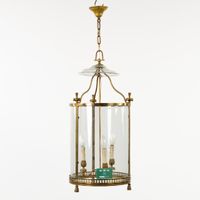Lanterne d'entrée ancienne avec verre cylindrique, laiton do… (photo 2)