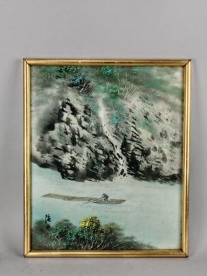 une image représentant un tableau où l'on voit une personne sur un bateau dans l'eau