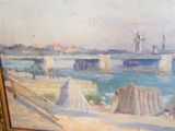 a picture of a painting of a beach scene